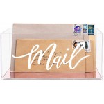 MyGift Clear Acrylic Tabletop Decorative Mail Holder Storage Box with Letter Word Script Design and Rose Gold Mirror Base - B3NVCXJ6E