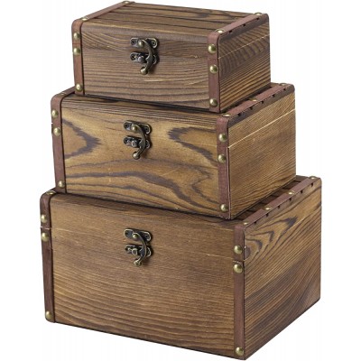MyGift Set of 3 Rustic Brown Wood Decorative Nesting Storage Boxes Jewelry and Trinket Wooden Chests with Latch - BRPHW7ZBA