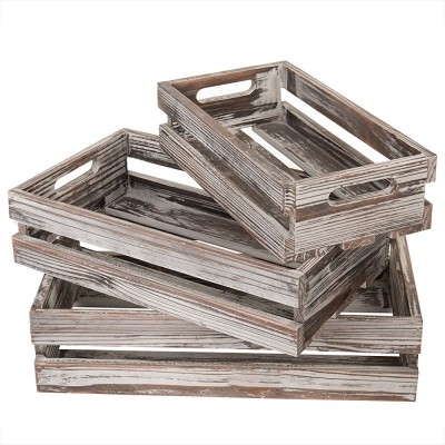 MyGift Torched Wood Decorative Storage Box with Handles Country Rustic Nesting Crates Open Top Pallet Design Bins Set of 3 - BNQYQZE2J