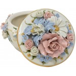 Porcelain Jewelry Box Lake Handmade 4.0 x 5.1 x 3.9 inch 3D Flowers on Biscuit Glazed - BU4UJ5U52