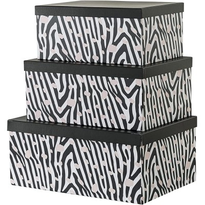 Soul & Lane Decorative Storage Cardboard Boxes with Animal Print| Show Your Stripes Set of 3 | Nesting Boxes with Lids for Office Bedroom Decoration - B47IKP6ZE
