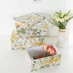 Soul & Lane Decorative Storage Cardboard Boxes with Lids | Garden Glory Set of 3 | Floral Paperboard Nesting Boxes - BDRORXC5A