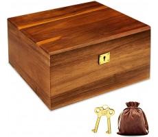 Wooden Storage Box with Hinged Lid and Locking Key Large Premium Solid Acacia Keepsake Chest Stash Box -Storage Space to Organize Jewelry Toys and Keepsakes in a Beautiful Wooden Decorative Box Crate - BK1VIQLOY