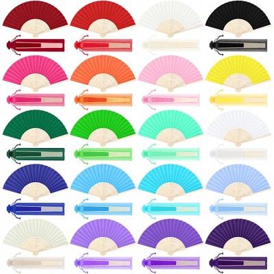 ADXCO 60 Pieces Silk Folding Fans with Fabric Sleeve Bamboo Handheld Fans Folded Fans for Wedding Gifts Party Favors Home Decoration Multicolor - BPNZILDE4