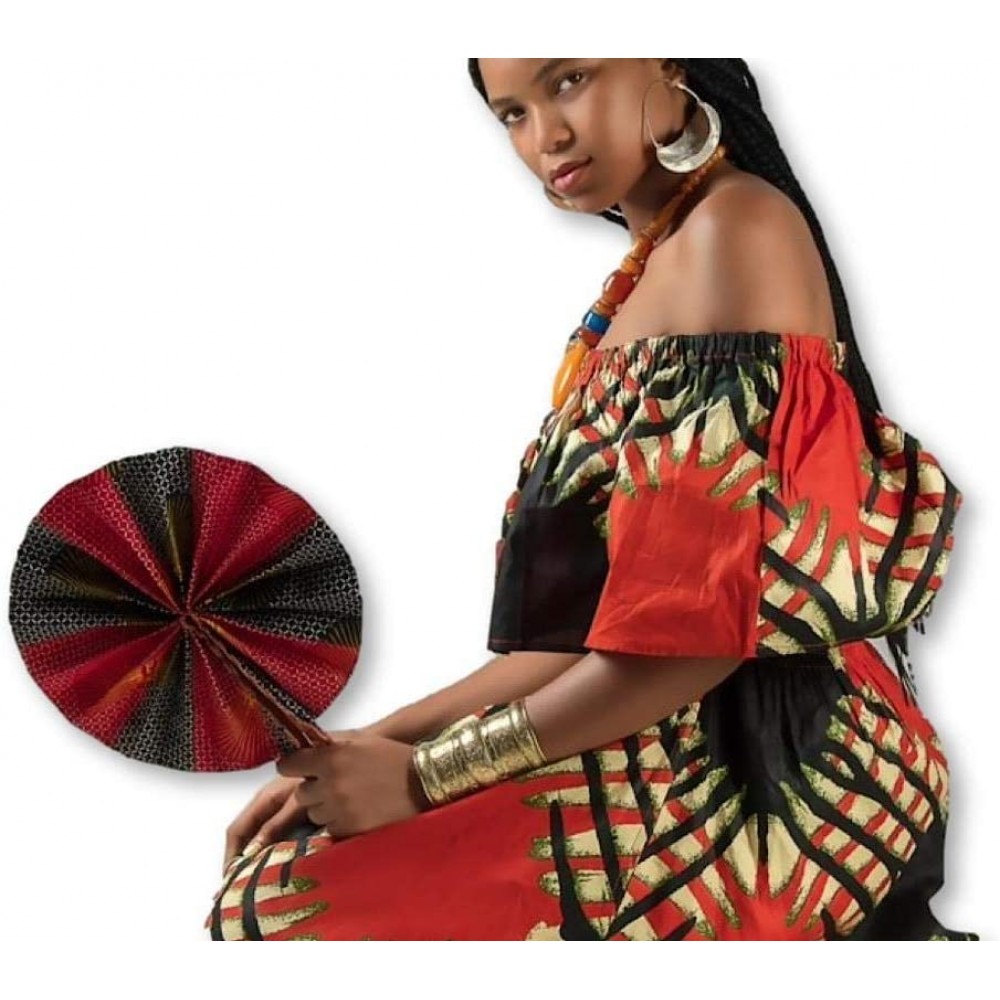 African Fan African Fabric Fan Ankara Fan Leather Folding Fan Designs Random - BBFM8MQP9