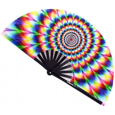 Amajiji Large Hand Folding Fans 13 Inch Bamboo Rave Festival Folding Fan for Women and Men. Exquisite Design Hand Fan Rave Accessories for Decoration Gift Performance Party Dance Dizziness - BPKZC9TFI