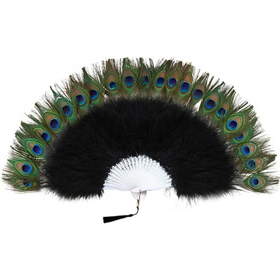 BABEYOND Roaring 20s Vintage Style Peacock & Black Marabou Feather Fan Flapper Accessories for Costume Halloween Dancing Party Tea Party Variety Show - BL2NVRVQA
