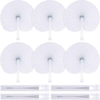 Bestage 60 Pack Folding Handheld Fans Paper White Wedding Round Shaped Accordion Fans Assortment with Plastic Handle for Birthday Party Favors Kids SuppliesRound - B5GLLT0EK