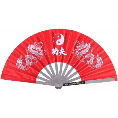 Chinese Tai Chi Folding Fan Stainless Steel Tai Chi Martial Arts Kung Fu Practice Training Fan for Practice Performance Decorations Dancing Gift Red - B556ZBMTO