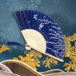 DIABO Floral Folding Hand Fans for Women Hand Held Silk Folding Fans with Bamboo Frame,Chinese Japanese Vintage Style #Hand Holding FansNavy Blue - BL8OHD7EU
