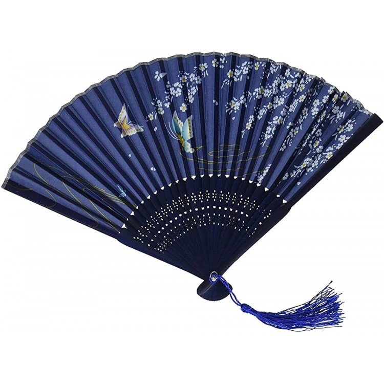 Floral Patterned Hand Fans Vintage Silk and Japanese Lace Designs with Bamboo Frames Handheld Folding Fans Perfect for Weddings Parties and Church Events - B7HFIDG1A