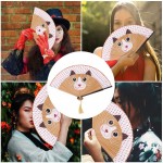 Garneck Hand Folding Fan Abanicos Chinese Cat Cartoon Style Handheld Fan Silk Fan with Bamboo Frame for Party Wedding Dancing Decoration Light Brown - BBJKYYFRF