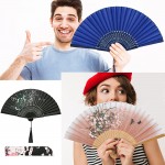 Handheld Floral Folding Fans Cherry Blossom Pattern Hand Held Fans Silk Bamboo Fans with Tassel Women's Hollowed Bamboo Hand Holding Fans for Women and Men 4 Pieces - B8SV6Y4JP