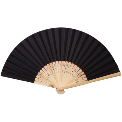 iCODOD 7 Inch Silk Folding Fan Solid Color Paper Pattern Bamboo Hand Hold Props for Dancing Wedding Party Favor DIY Decoration Black - B9G1S4R0Z