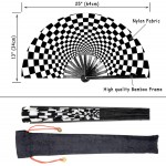 LeeHome Large Rave Folding Hand Fan for Women Men,Chinese Japanese with Bamboo and Nylon-Cloth Handheld Fan,for Performance,Decorations Dance,Festival Party,Gift Black & white - BSXKKZA4R