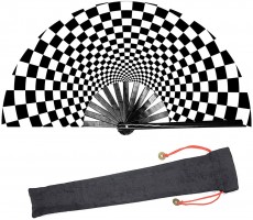 LeeHome Large Rave Folding Hand Fan for Women Men,Chinese Japanese with Bamboo and Nylon-Cloth Handheld Fan,for Performance,Decorations Dance,Festival Party,Gift Black & white - BSXKKZA4R
