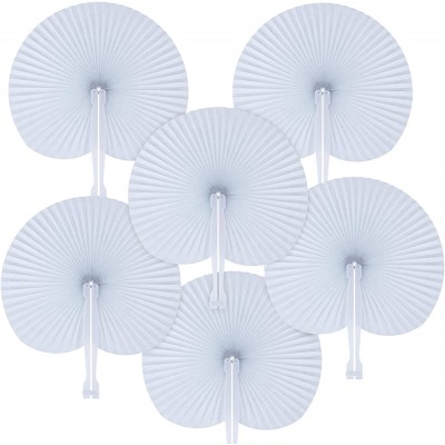 Pangda 24 Pack Folding Fans Round Paper Fans Assortment with Plastic Handle for Wedding Favor Party Bag Filler White - B8PPX931Q