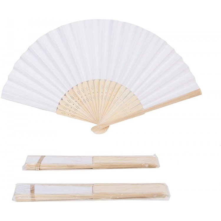 Sepwedd 50pcs White Paper Hand Fan White Bamboo Folding Fan Handheld Fans Paper Folded Fan for Wedding Party and Home Decoration - BDB061F2V