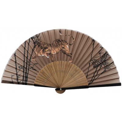Terra Distribution Folding Fan [Japan Import] Hand Fans for Women Foldable Japanese Fan Unique Design Handmade Bamboo Silk Fan 8.6" 22cm Abanicos de Mano 555 Tiger - BSMXKNJOL