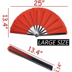 TIHOOD 2PCS Large Red Folding Silk Hand Fan Hand Folding Fans Chinese Tai Chi Folding Fan for Men and Women Performance Dance Decorations Festival Gift Red x2 - BWVS14BG9