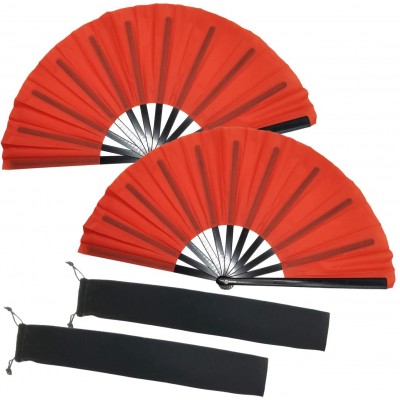 TIHOOD 2PCS Large Red Folding Silk Hand Fan Hand Folding Fans Chinese Tai Chi Folding Fan for Men and Women Performance Dance Decorations Festival Gift Red x2 - B3AGKEWXK
