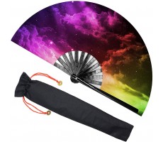 Zolee Large Rave Folding Hand Fan with Bamboo Ribs for Men Women Chinese Japanese Handheld Fan with Fabric Case for Dance Music Festival Party Performance Decorations Gift Colorful Cloud - BQ02CSO6P