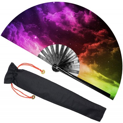 Zolee Large Rave Folding Hand Fan with Bamboo Ribs for Men Women Chinese Japanese Handheld Fan with Fabric Case for Dance Music Festival Party Performance Decorations Gift Colorful Cloud - BQ02CSO6P