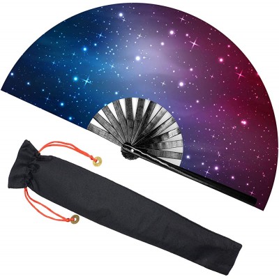 Zolee Large Rave Folding Hand Fan with Bamboo Ribs for Men Women Chinese Japanese Handheld Fan with Fabric Case for Dance Music Festival Party Performance Decorations Gift Shining Stars - B731UVPNH