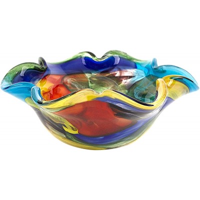 Badash Stormy Rainbow Murano-Style Art Glass Decorative Bowl 8.5" Mouth-Blown Glass Floppy Centerpiece Bowl Home Decor Accent - B3MRWWI1H