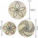 Boho Wall Basket Decor Rattan Hanging Woven Wall Basket Bohemia Handmade Wicker African Small Basket Flat Round Seagrass Fruit Trays Decorative Bowls for Bedrooms or Living Room Decor Wall Art 3 Pack - B5W3EYNUI
