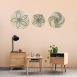 Boho Wall Basket Decor Rattan Hanging Woven Wall Basket Bohemia Handmade Wicker African Small Basket Flat Round Seagrass Fruit Trays Decorative Bowls for Bedrooms or Living Room Decor Wall Art 3 Pack - B5W3EYNUI