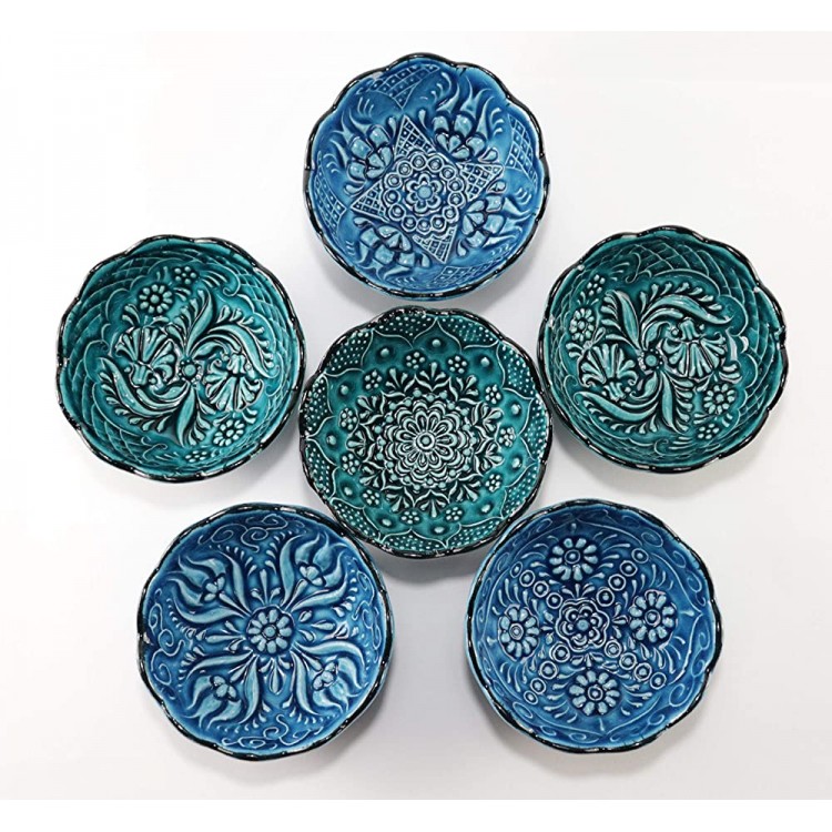 Canarels Decorative Bowl Set – Handcrafted Ceramic Prep Small Sauce Dipping Serving Pinch Bowls – Charcuterie Bowls Turquoise Home Kitchen Coffee Table Decor 3.14 inch 6 Pcs Turquoise - B3OXCHQAF