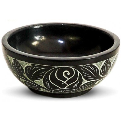 Kaizen Casa Hand Carved Natural Stone Bowl Smudge Bowl Stone Bowl Smudge Pot White Leaf Carved Design |Size_5” x 2” – Black | Ritual Bowl Display Bowl Jewelry Dish Kitchen Table Decor Gift. - BVV3JJBMG