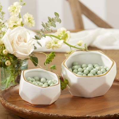 Kate Aspen Geometric Ceramic Planters Decorative Bowls Small & Medium Set of 2  White - BIAYAB8SN