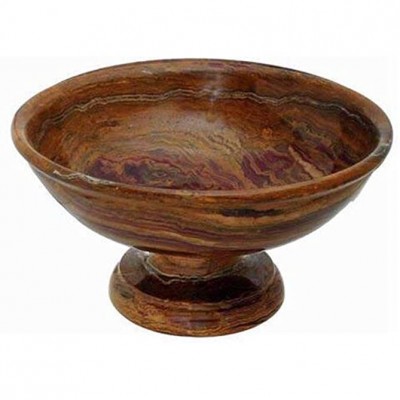 Khan Imports Large Red Onyx Stone Fruit Bowl Decorative Marble Centerpiece Bowl on Pedestal 12 Inch - BERERCMUM