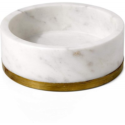 Serene Spaces Living White Marble Bowl with Brass Ring Decorative Multi-Purpose Bowl- Use as Centerpiece Bowl Fruit Bowl Medium Size Measures 2" Tall and 6" Diameter - BK1B7PQT9