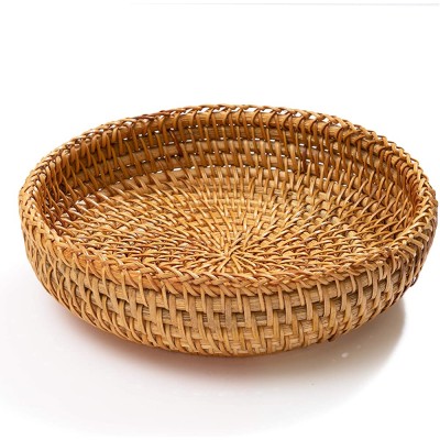 Small Key Bowl for Entryway Table Wicker Decorative Bowls Keys Holder Basket Handmade Woven Display Wall Baskets Rattan Fruit Candy Wallet Storage Organizing Kitchen Countertop XS: 7.3" Set 1 - B24PMRR3Q