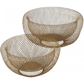 WHW Whole House Worlds Iconic Modern Wire Mesh Fruit Bowls Set of 2 Art Museum Style Gold Tone Zinc Large 11.5 Inches Diameter x 6 Tall and 9 .5 Diameter x 4.75 Inches - BDIQ4GGXU