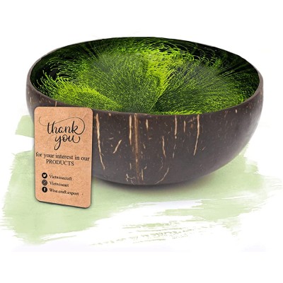 WiseArt Lacquer coconut bowl with wave pain Green - B5CIJBGLM