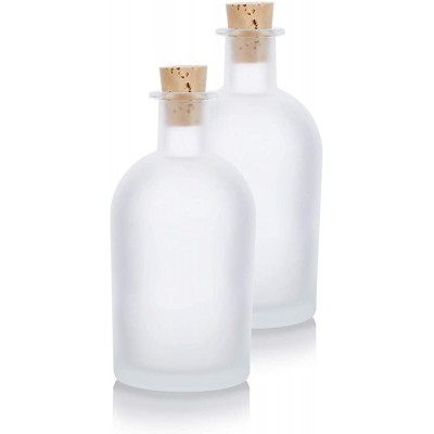 8 oz 240 ml Frosted Clear Glass Decorative Reed Diffuser Empty Bottle Container with Cork Stopper 2 pack - B5N5VOS3Q