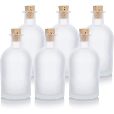 8 oz 240 ml Frosted Clear Glass Decorative Reed Diffuser Empty Bottle Container with Cork Stopper 6 pack - BORYVMBAN