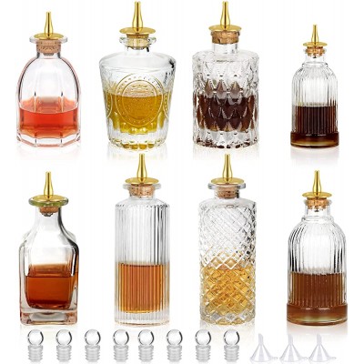 Bitters Bottle 8pcs Glass Dash Bottle Set for Cocktail with Zinc Alloy Dasher Top Decorative Bottle for Cocktail and Display 8pcs - B9NJXK39Q