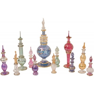 CraftsOfEgypt Egyptian Perfume Bottles Mix Collection a Set of 12 Hand Blown Decorative Pyrex Glass Vials - B0E8UUBC5