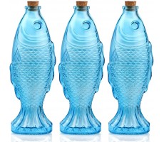 MDLUU 3-Pack Fish Shaped Glass Bottles Decorative Bottles with Cork Stopper Fish Decanters for Gift Bar Home Decor Capacity 500ml 17.5oz Blue - BRPSZM1DO