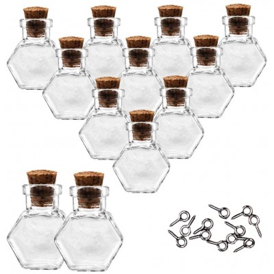 MIGK 24pcs Small Mini Glass Jars Bottles with Cork Stoppers and Eye Screws 1ml Tiny Vials Wishing Message Bottle Charms Necklace Decorative Accessories for Wedding Party Favors,Sexangle Shape - B046AVQSP