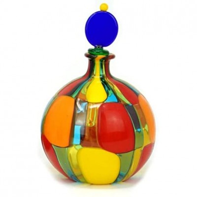 Murano Glass Vintage Perfume Bottle Large Unique & Colorful Hand Blown in Italy Orange Blue 4.5' - B720R0LWT