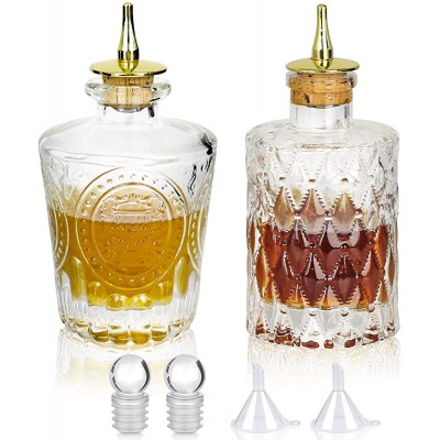 SuproBarware Bitters Bottle Set of 2，Glass Dasher Bottle Decorative Bottle for Cocktail with Gold Dash Top - BZHMOF3AB