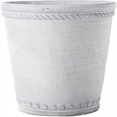 Urban Trends Collection Modern Home Decorative Cement Round Pot with Bottle Ring Mouth Upper Molded Rope Banded Design and Tapered Bottom LG Washed Finish White - B1TMNHL13