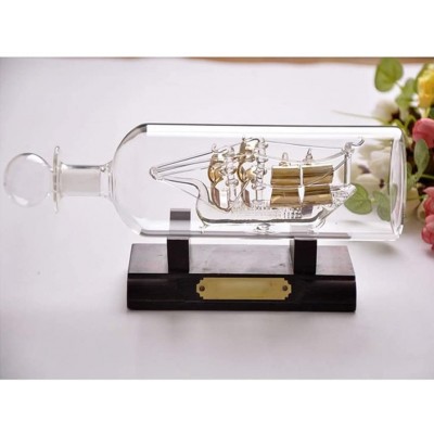 ZAMTAC Decorative Sailing Boat in Bottle Ship Glass Office Hall Living Room Home Decoration Creative Birthday Gifts Presents Figurines Color: Gold - BYWWHLAQ8
