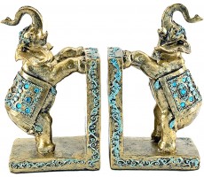 Bellaa Elephant Bookends Book Ends for Shelves Shelf Holder Books Supports Stoppers Trunk Up Good Luck Feng Shui 8 inch - B8XZYDET4